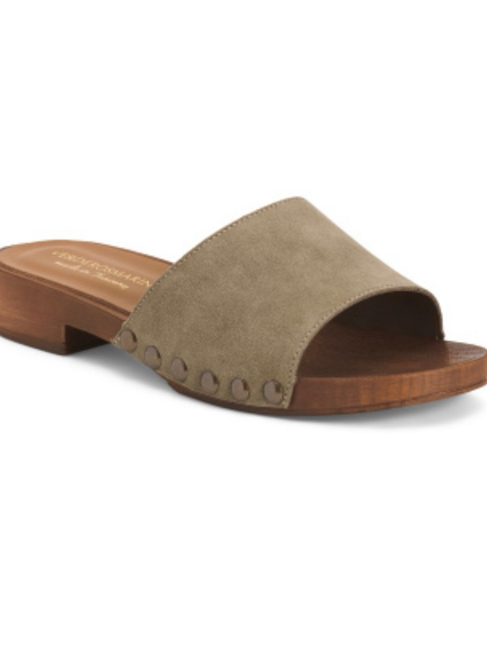 VERDE ROSMARINO Made In Italy Suede Wooden Clog Taupe Slide Sandals  Size 7,5